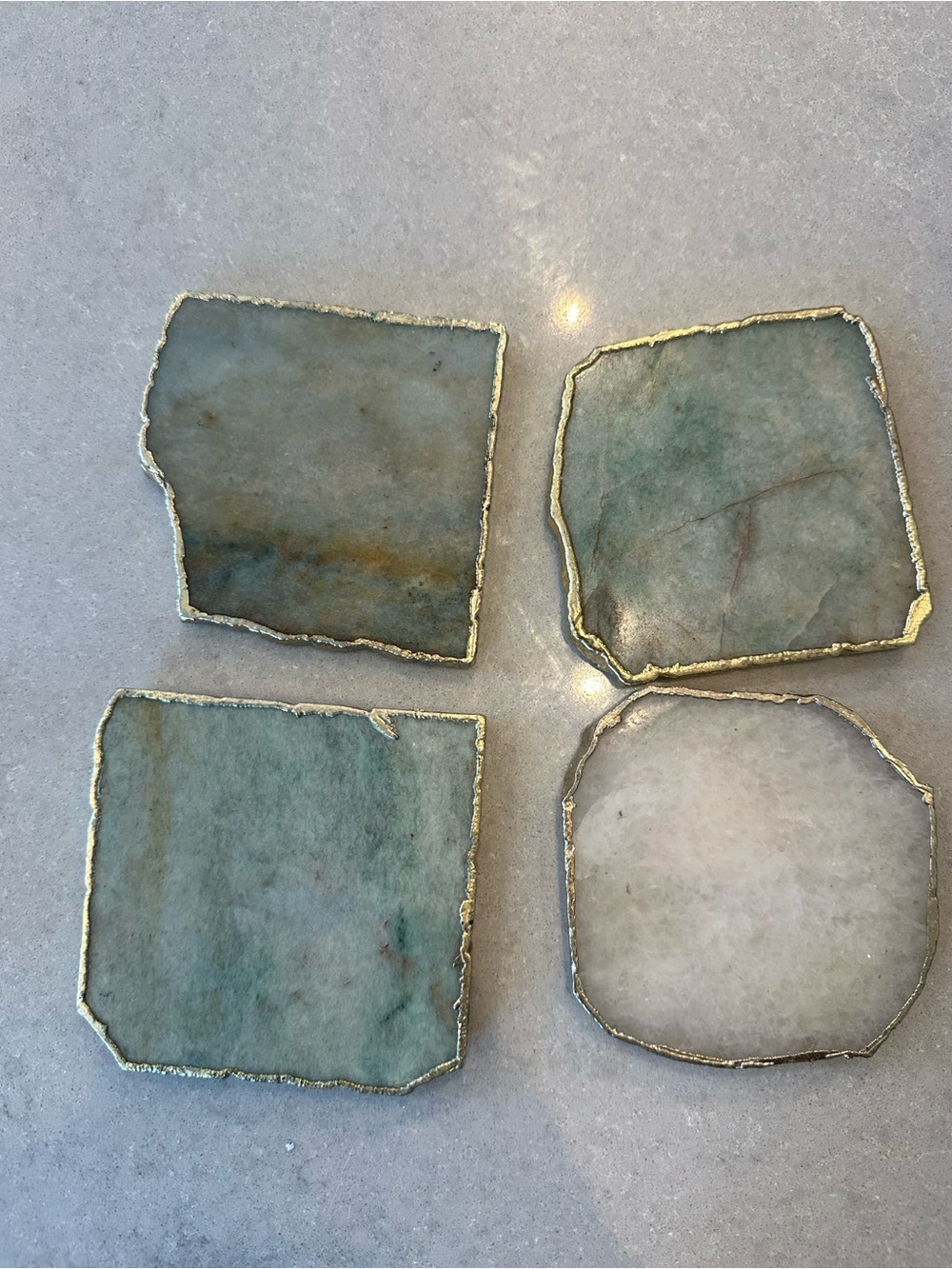 Anthropologie Pale Gray Agate Coaster with Gold Trim